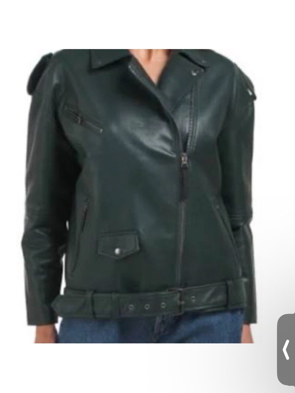NWT Hudson Vegan Leather Moto Jacket Dark Green Silver Hardware Oversize Medium